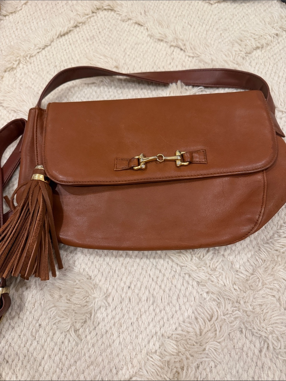 Laura Scott Cognac Brown Shoulder Bag with Gold Hardware